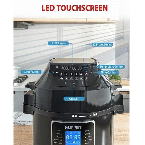 KUPPET 2 in 1 Electric Pressure Cooker with Air Fryer Lid, 17 Preset Cooking Functions, 6 Quart, Stainless Steel Slow Cooker, Rice Cooker, Steamer, Saute, Yogurt Maker - Toytexx KUPPET 2 in 1 Electric Pressure Cooker with Air Fryer Lid, 17 Preset Cooking Functions, 6 Quart, Stainless Steel Slow Cooker, Rice Cooker, Steamer, Saute, Yogurt Maker - Toytexx